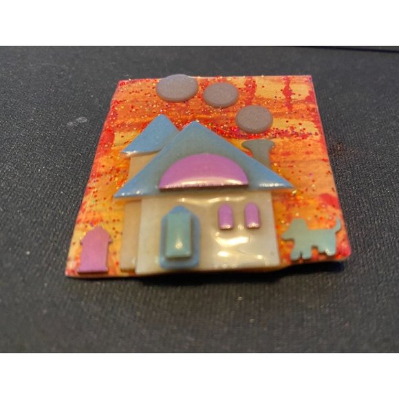Tiny House with Blue Dog, House of Pins by Lucinda- Orange & Blue - Picture 3 of 5